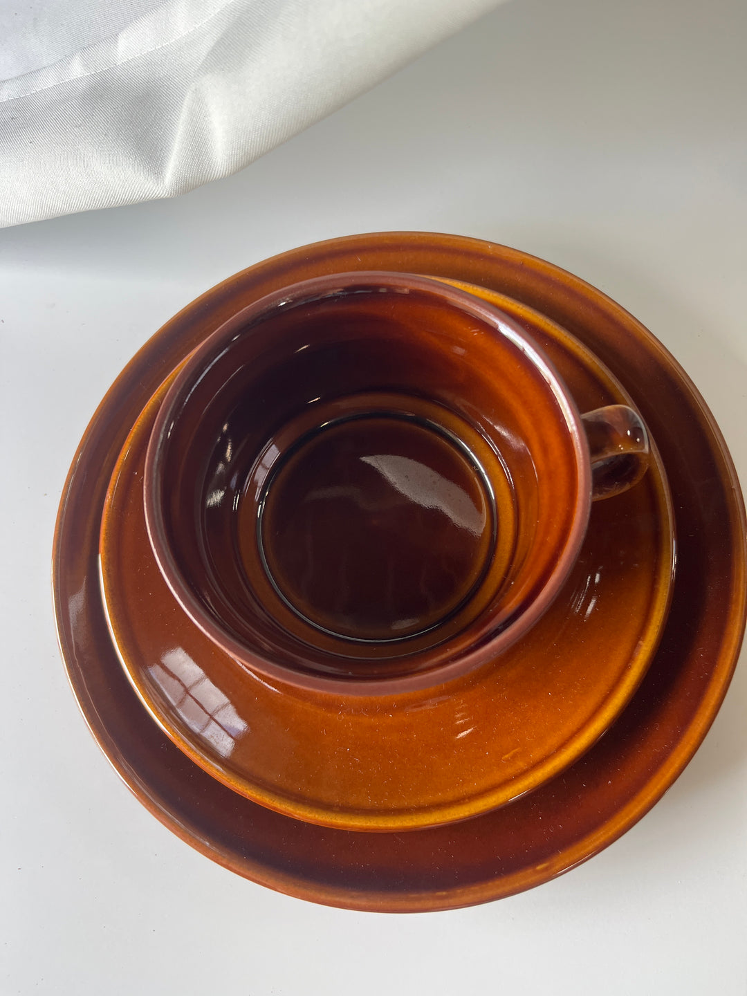 Brown Glazed cup with cake plate