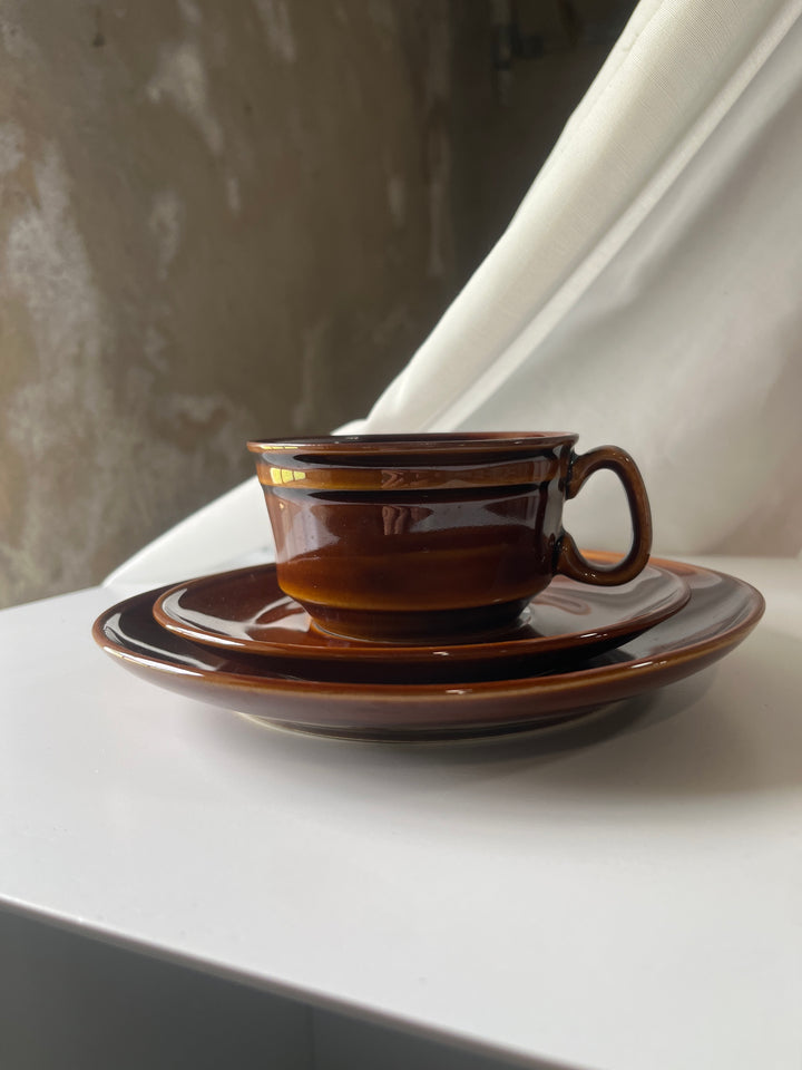 Brown Glazed cup with cake plate