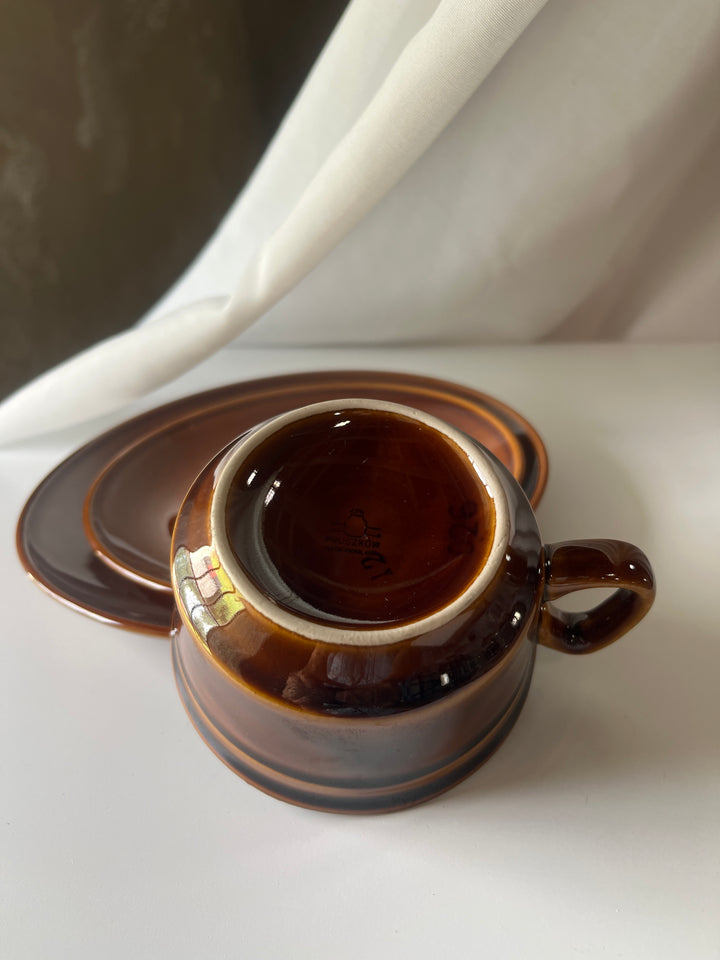 Brown Glazed cup with cake plate