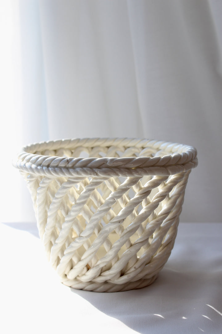 Spanish vintage wicker bowl/Herb pot