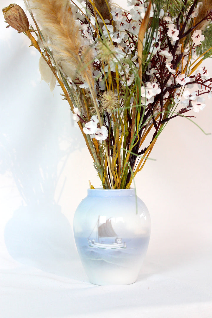 Lyngby - Porcelain vase with fishing boat